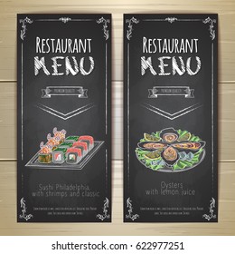 Set of restaurant menu chalk drawing banners
