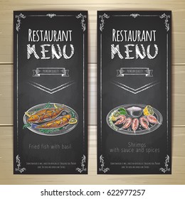Set of restaurant menu chalk drawing banners