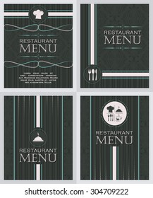Set of restaurant menu design cover template in retro style/vector illustration