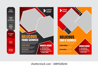 Conjunto de plantillas de diseño de menús y volantes de restaurante modernas con un tamaño A4 colorido. Ilustraciones vectoriales para material de comercialización de alimentos y bebidas, anuncios, plantillas, diseño de portada