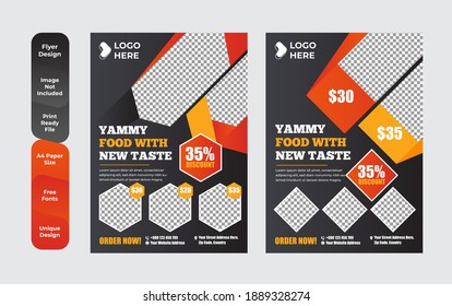 Set von Speisekarte und Flyer Design Vorlagen modern mit bunten Größe A4 Größe. Vektorgrafiken für Marketingmaterial für Lebensmittel und Getränke, Anzeigen, Vorlagen, Coverdesign