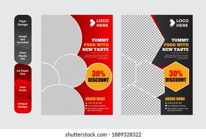 Conjunto de plantillas de diseño de menús y volantes de restaurante modernas con un tamaño A4 colorido. Ilustraciones vectoriales para material de comercialización de alimentos y bebidas, anuncios, plantillas, diseño de portada