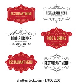 Set of restaurant menu labels with calligraphic design elements