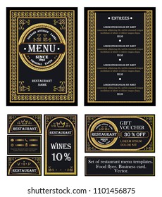 Set of restaurant menu template.  Food flyer. Business card. Vector.
