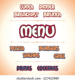 Set of restaurant menu typographic headlines
