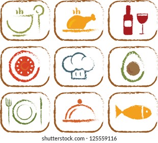 Set of restaurant related sketchy vector icons