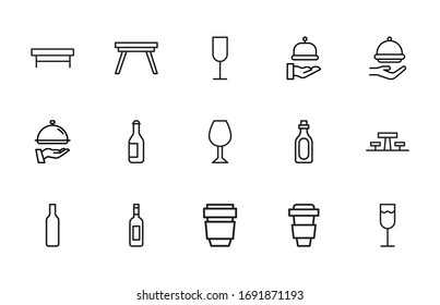 Set of restaurant related vector line icons. Premium linear symbols pack. Vector illustration isolated on a white background. Web symbols for web sites and mobile app. Trendy design. 