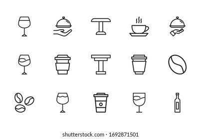 Set of restaurant related vector line icons. Premium linear symbols pack. Vector illustration isolated on a white background. Web symbols for web sites and mobile app. Trendy design. 