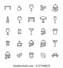 Set of restaurant related vector line icons. Premium linear symbols pack. Vector illustration isolated on a white background. Web symbols for web sites and mobile app. Trendy design. 