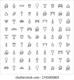Set of restaurant related vector line icons. Premium linear symbols pack. Vector illustration isolated on a white background. Web symbols for web sites and mobile app. Trendy design. 