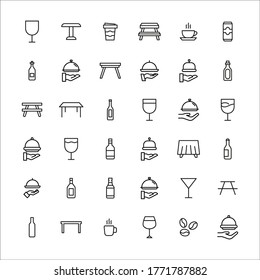 Set of restaurant related vector line icons. Premium linear symbols pack. Vector illustration isolated on a white background. Web symbols for web sites and mobile app. Trendy design. 