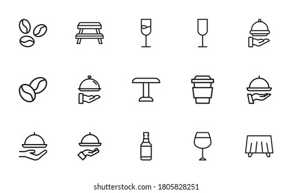 Set of restaurant related vector line icons. Premium linear symbols pack. Vector illustration isolated on a white background. Web symbols for web sites and mobile app. Trendy design.