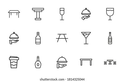 Set of restaurant related vector line icons. Premium linear symbols pack. Vector illustration isolated on a white background. Web symbols for web sites and mobile app. Trendy design.