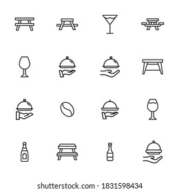 Set of restaurant related vector line icons. Premium linear symbols pack. Vector illustration isolated on a white background. Web symbols for web sites and mobile app. Trendy design.