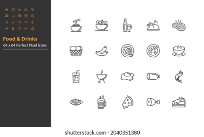 set of restaurant thin line icons, chef, menu, recipe