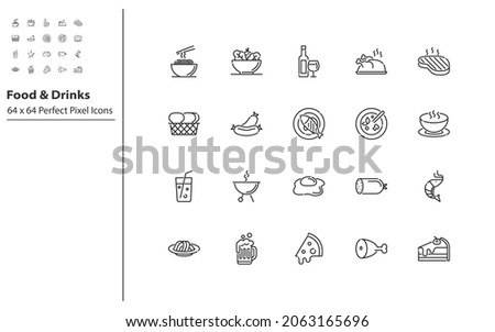 set of restaurant thin line icons, chef, menu, recipe