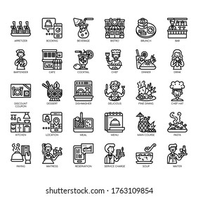 Set of restaurant thin line and pixel perfect icons for any web and app project. 