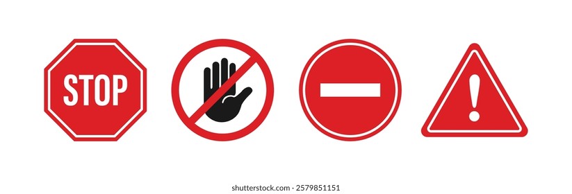 Set of the restricted and dangerous sign and symbol vector, Stop sign icons