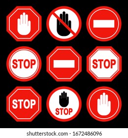 Set of the restricted and dangerous vector signs isolated. Illustration of traffic road and stop symbol, warning and attention.