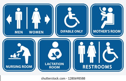 Set Of Restroom, Nursing Room, Lactation Room Placard Sign. Eps 10 Vector