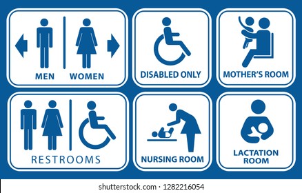 Set Of Restroom, Nursing Room, Lactation Room Placard Sign. Eps 10 Vector