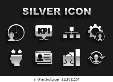 Set Resume, Head hunting, Human resources, Productive human, User of, Hierarchy organogram chart, Time Management and Key performance indicator icon. Vector