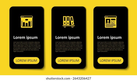 Set Resume, Office folders and Browser with stocks market. Business infographic template. Vector