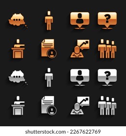 Set Resume, Question mark, Users group, Team leader, Speaker, Head hunting, Speech bubble chat and  icon. Vector