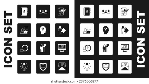 Set Resume, Worker, Freelancer, Leiter des Teams von Führungskräften, Exchange-Arbeit, Suche Job und Zeit Symbol. Vektorgrafik