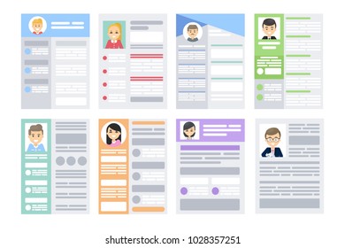 Set of resumes. Documents of people working.