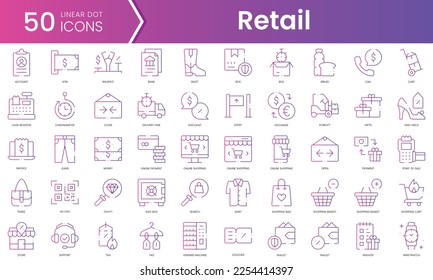 Conjunto de iconos de venta al por menor. Conjunto de iconos de estilo de degradado. Ilustración vectorial