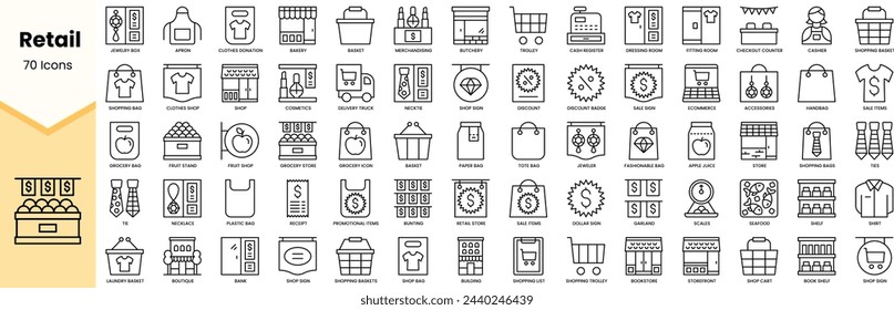 Set of retail icons. Simple line art style icons pack. Vector illustration