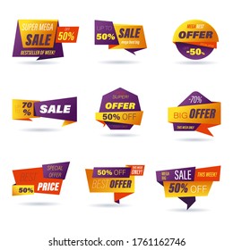 Set of retail sale badge. Stickers online shopping origami style for social media ads and banners, website badges, marketing, labels and stickers for products promotion template. Vector illustration.