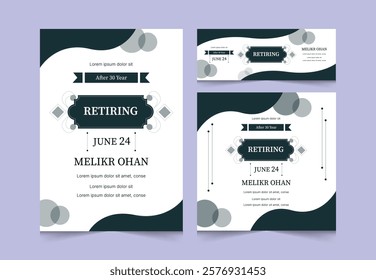 Set of Retirement Party Invitation Design Template. Happy retirement flyer, square banner, cover and a4 poster vector design.