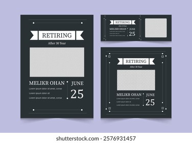 Set of Retirement Party Invitation Design Template. Happy retirement flyer, square banner, cover and a4 poster vector design.