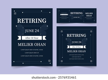 Set of Retirement Party Invitation Design Template. Happy retirement flyer, square banner, cover and a4 poster vector design.