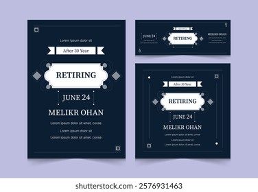 Set of Retirement Party Invitation Design Template. Happy retirement flyer, square banner, cover and a4 poster vector design.