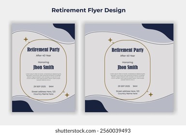 Set of retirement party invitation, square banner, Instagram story and a4 poster, vector illustration eps 10