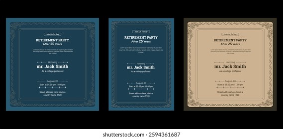 Set of retirement party invitation, square banner, Instagram story and a4 poster, vector illustration eps 10 Happy retirement flyer, square banner, Facebook cover and a4 poster vector design.