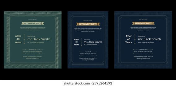 Set of retirement party invitation, square banner, Instagram story and a4 poster, vector illustration eps 10 Happy retirement flyer, square banner, Facebook cover and a4 poster vector design.