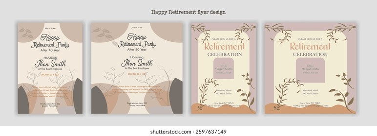 Set of retirement party invitation, square banner, Instagram story and a4 poster, vector illustration eps 10.