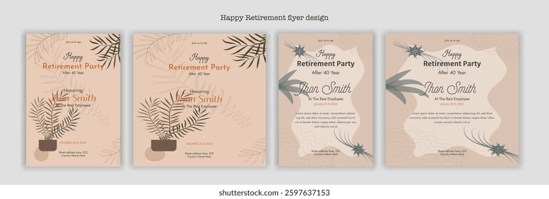 Set of retirement party invitation, square banner, Instagram story and a4 poster, vector illustration eps 10.