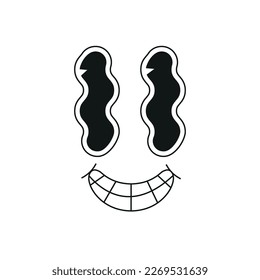 Set of Retro 30s cartoon mascot characters funny faces. 50s, 60s old animation eyes and mouths elements. Vintage comic smiles template. Caricatures with happy emotions. Hand drawn vector clipart. 