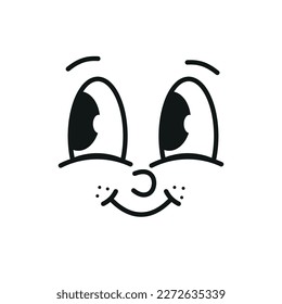 Set of Retro 30s cartoon mascot characters funny faces. 50s, 60s old animation eyes and mouths elements. Vintage comic smiles template. Caricatures with happy emotions. Hand drawn vector clipart. 