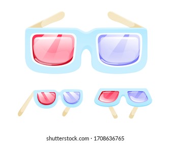 Set of retro 3D-glasses for cinema, different view points, cartoon vector illustration, isolated objects.
