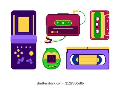 A set of Retro 80s-90s electronic devices For a stylish retro party. Vector Illustration 