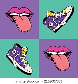 set of retro 90s lips and shoes