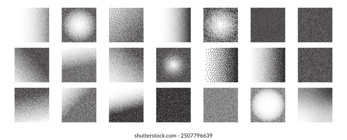 Set of retro abstract dotted shapes. Square with photocopy effect. Vector noise grainy texture