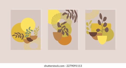 Set of retro abstract minimalist wall art illustration vector for decoration, background, walpaper, id card, poster, or social media post