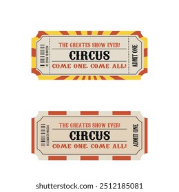 Conjunto de retro admitir un estilo vintage de boleto de circo. El mejor diseño de entradas para espectáculos de circo retro admite una entrada